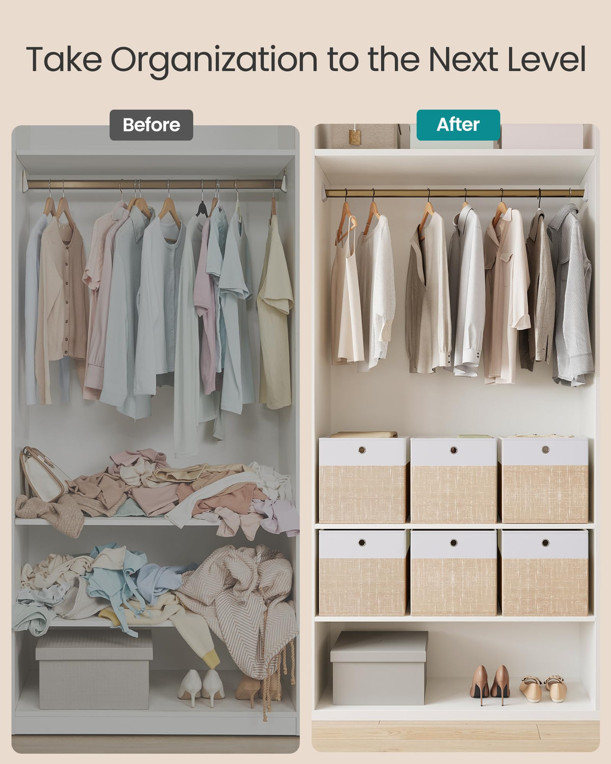 SONGMICS storage cubes fold flat for space-saving when not in use.