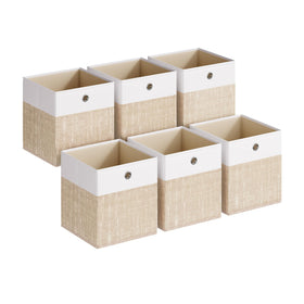 SONGMICS storage cubes in white and sand on a shelf for organized closet.