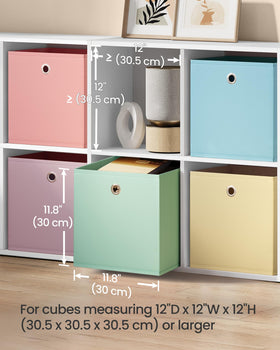 SONGMICS storage cubes with grommet handles offer easy pulling from shelves.
