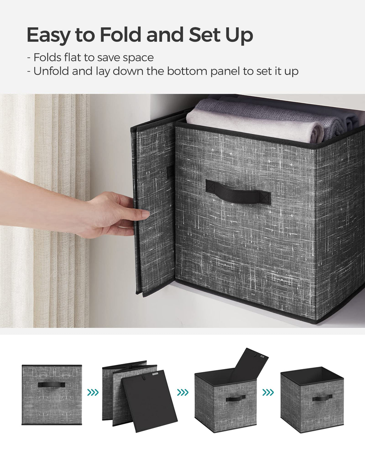 SONGMICS storage cubes heathered-black fabric texture adds classy vibe