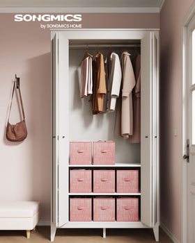 SONGMICS jelly pink storage cubes side view showing dual handles.