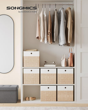 SONGMICS linen-look storage cubes closeup highlights durable, odorless fabric.