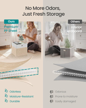 SONGMICS storage cubes feature metal handles for easy sliding from shelves.