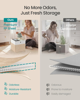 SONGMICS storage cubes with metal handles allow easy sliding from shelves.