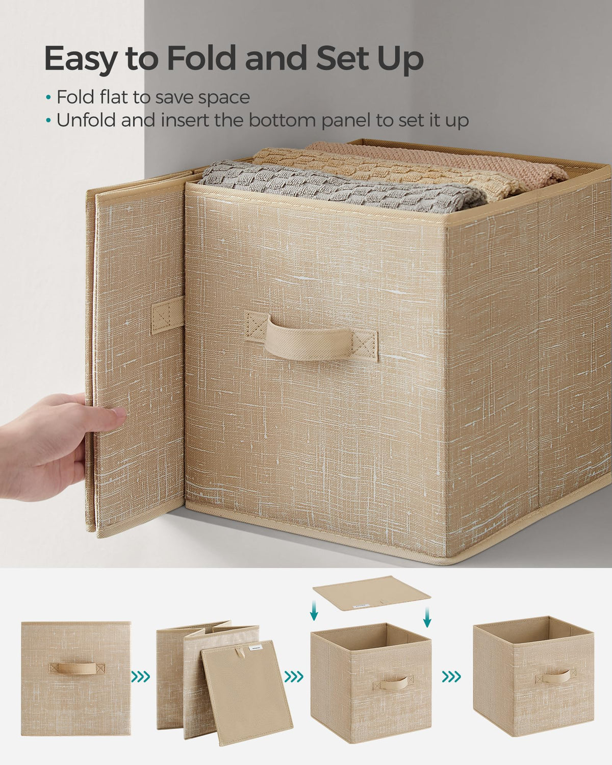 SONGMICS storage cubes sand beige bedroom setup highlights versatile use