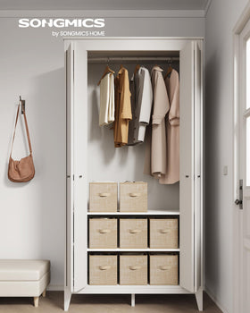 SONGMICS storage cubes sand beige double handles close-up show sturdy grip