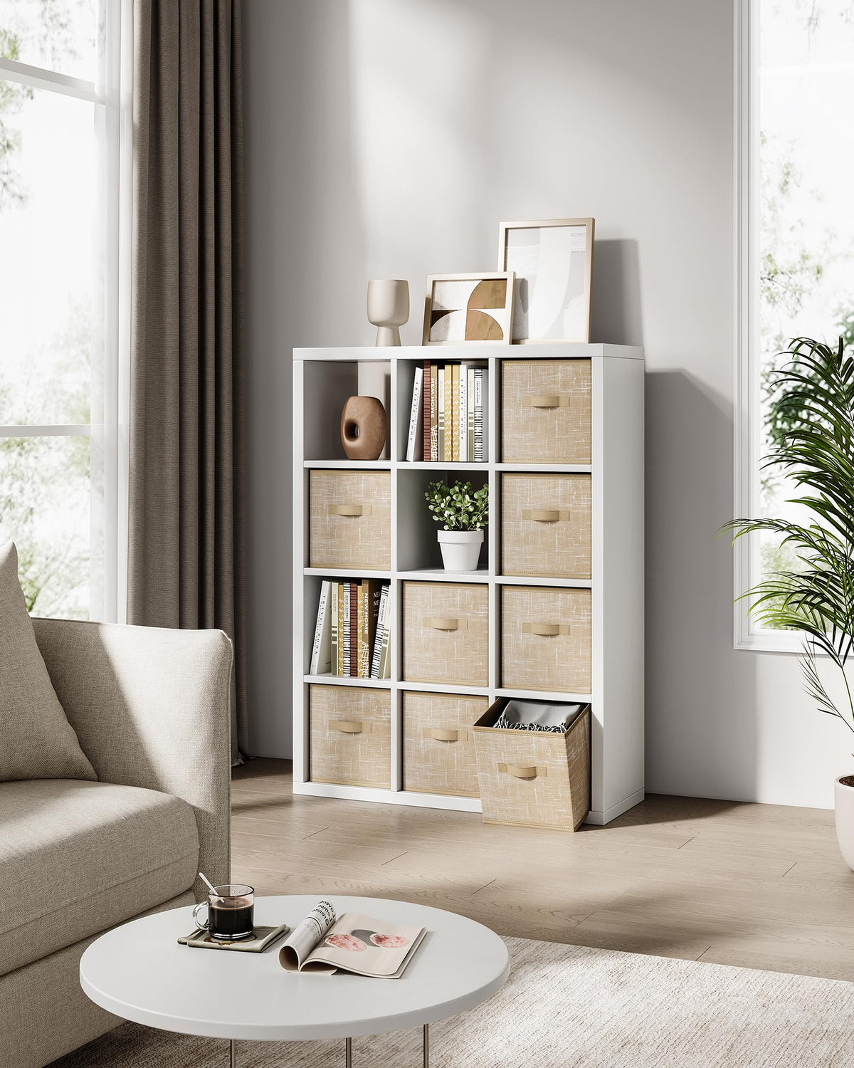 SONGMICS storage cubes sand beige textured fabric showcases stylish storage