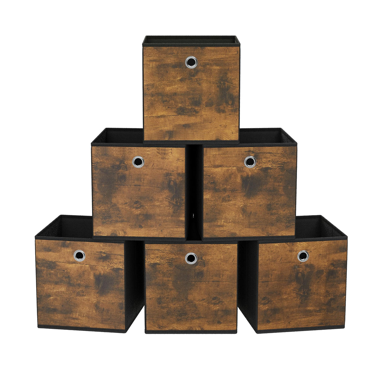 Songmics storage cubes on a shelf, foldable and sturdy for neat organization.