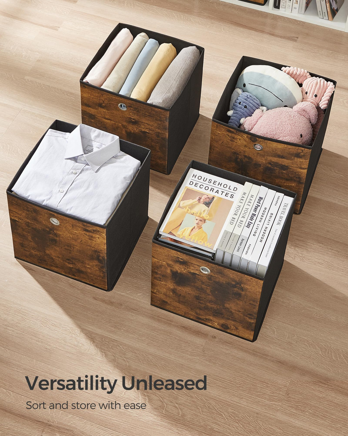 Songmics storage cubes fit standard cube shelves for easy integration.