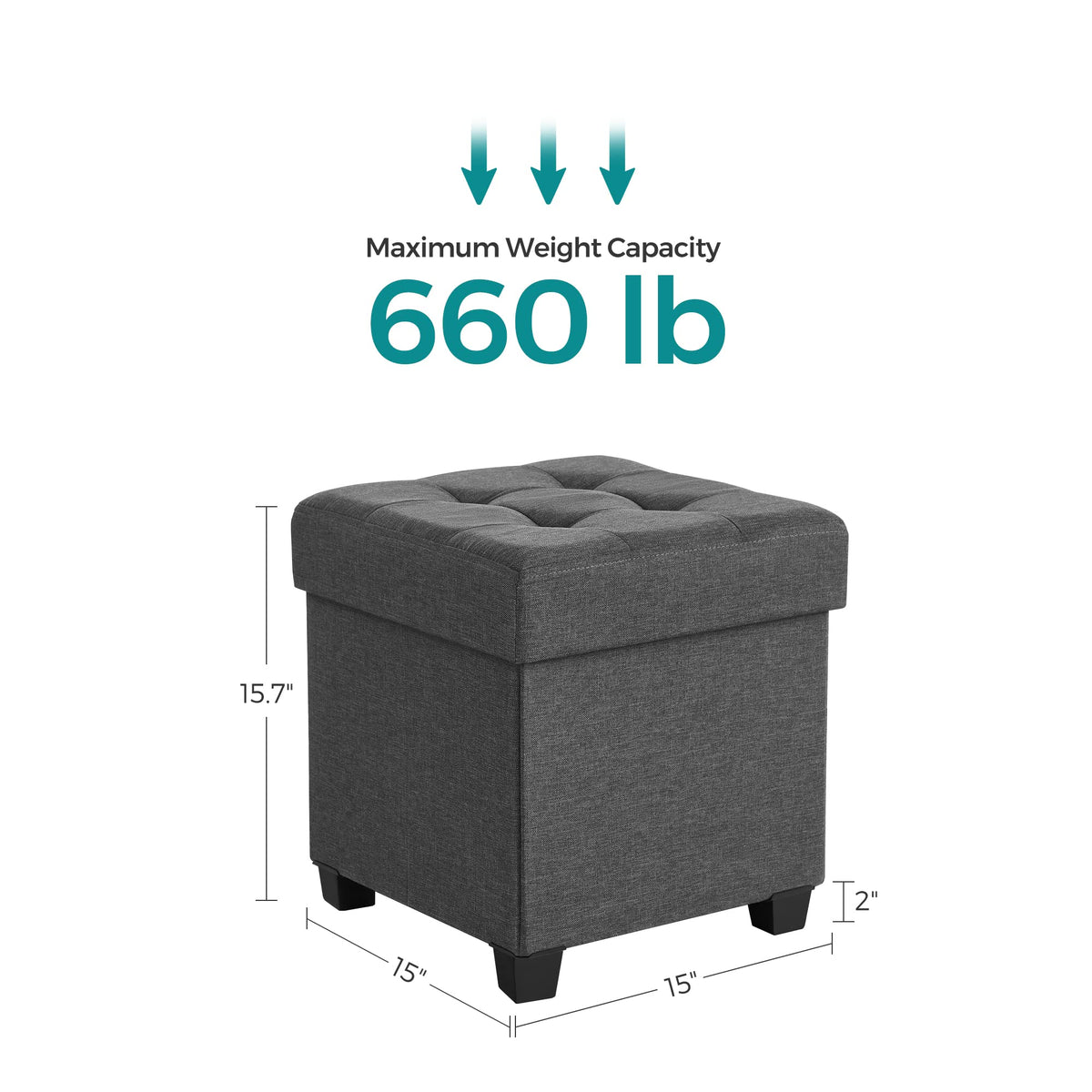 SONGMICS ottoman placed beside a bed for extra seating and storage