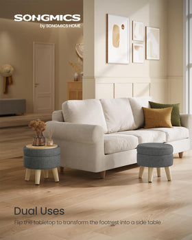 Songmics storage-ottoman-compartment opens to hide remotes and small items.