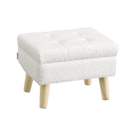 SONGMICS cream teddy fleece storage ottoman—soft seat for lounging.