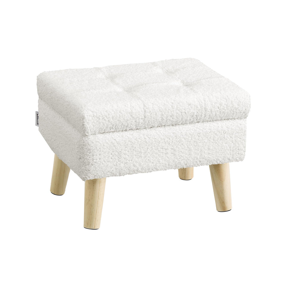 SONGMICS cream teddy fleece storage ottoman—soft seat for lounging.