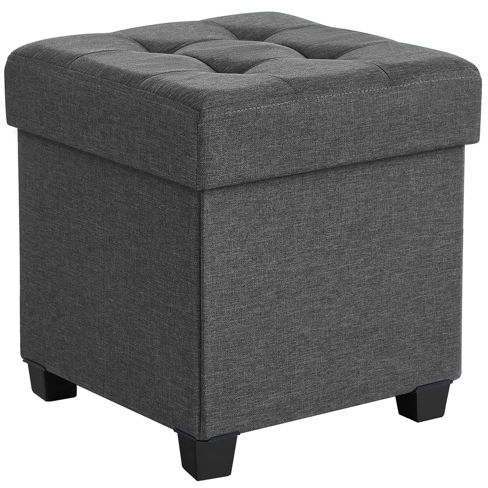 SONGMICS storage ottoman in dark gray linen texture offers versatile seating