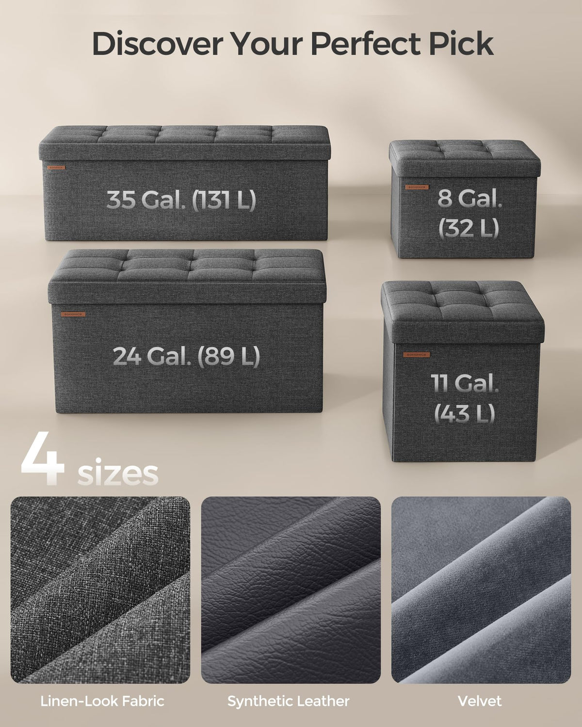 SONGMICS storage ottoman durable MDF panels support up to 286 lb