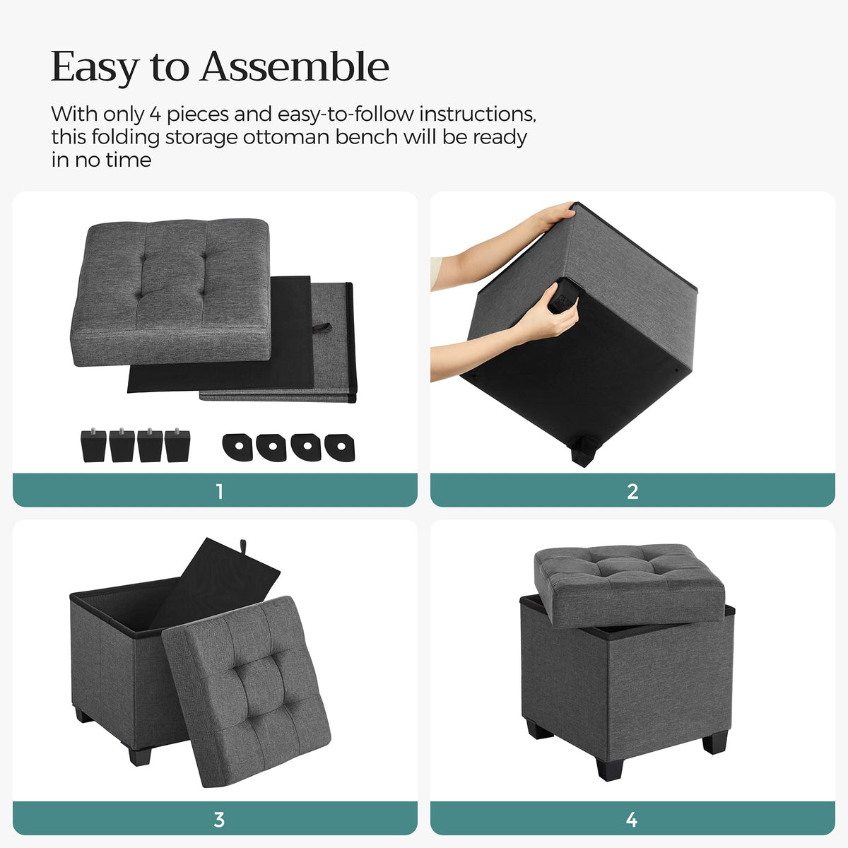 Foldable design of the SONGMICS ottoman saves space when not in use