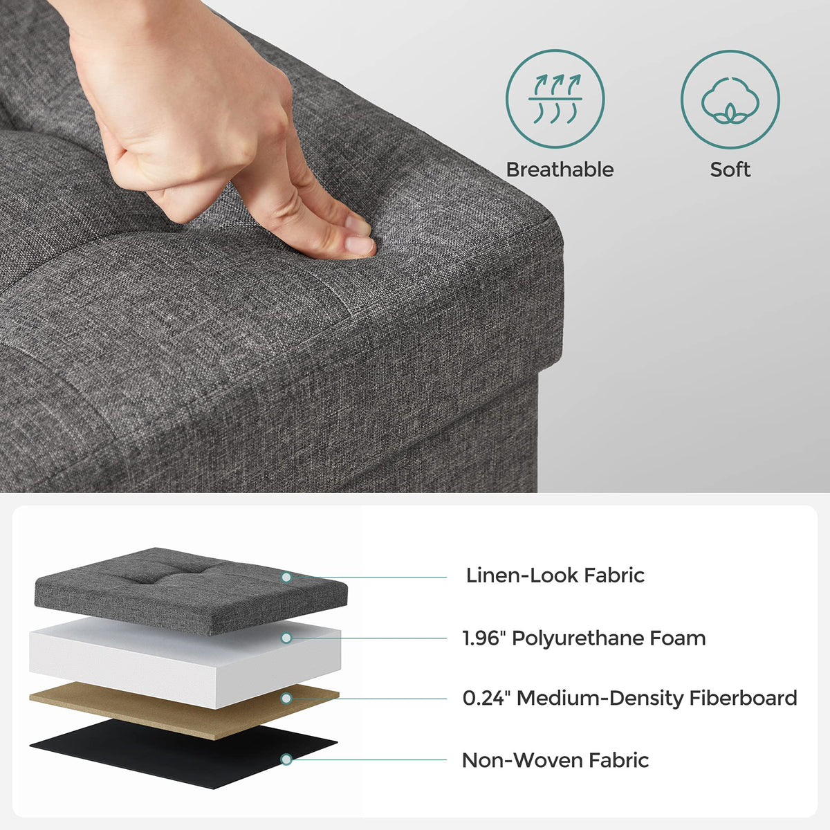 Four legs with non-slip pads on the SONGMICS ottoman protect floors