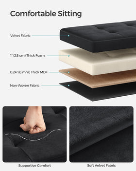 SONGMICS storage ottoman with compact 12.2 by 16.1 inches footprint