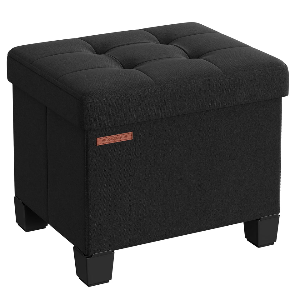 SONGMICS ink-black storage ottoman front view with hidden storage option.
