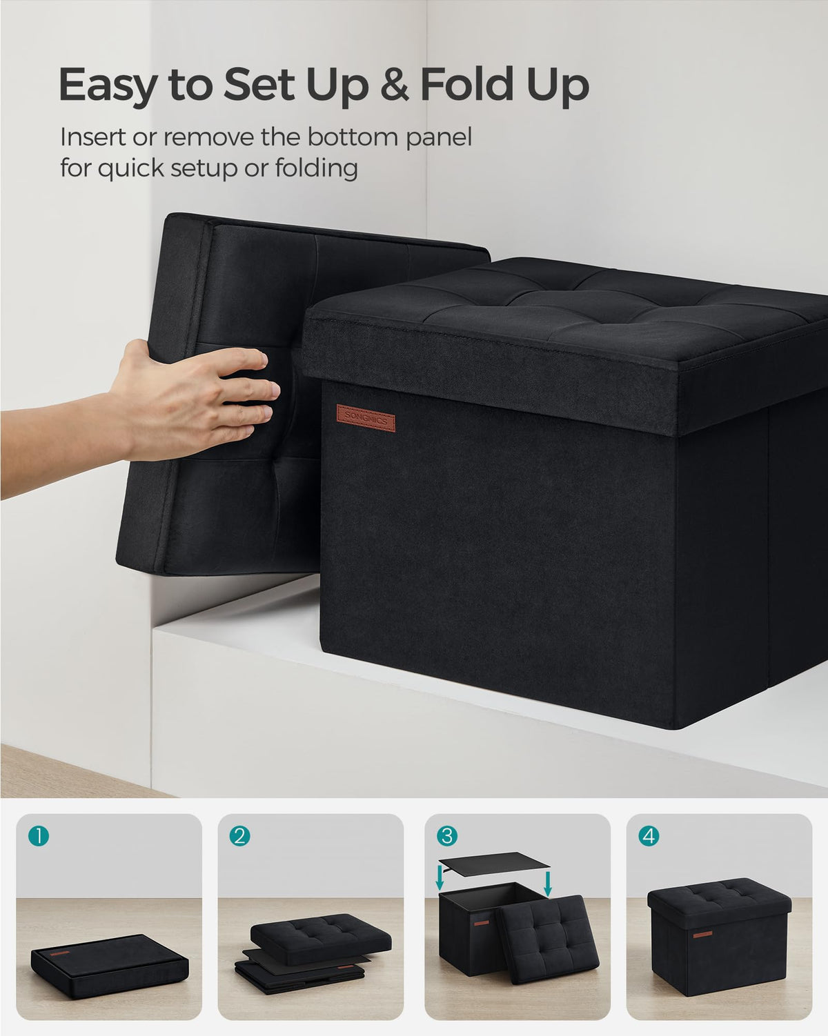 SONGMICS ink-black ottoman complements dorm room decor