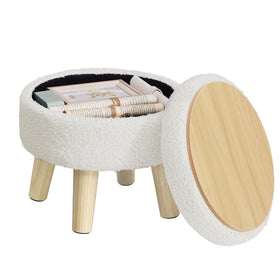 SONGMICS round storage ottoman with teddy fleece offers cozy seating.