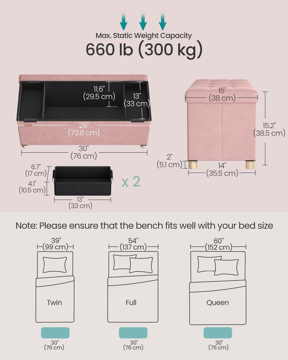 SongMICS storage ottoman with wood legs provides sturdy seating up to 660 lb