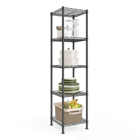 SongMics storage shelf in ink black with five adjustable tiers for compact spaces.