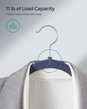 Songmics strong ABS hangers with metal hooks hold coats securely.