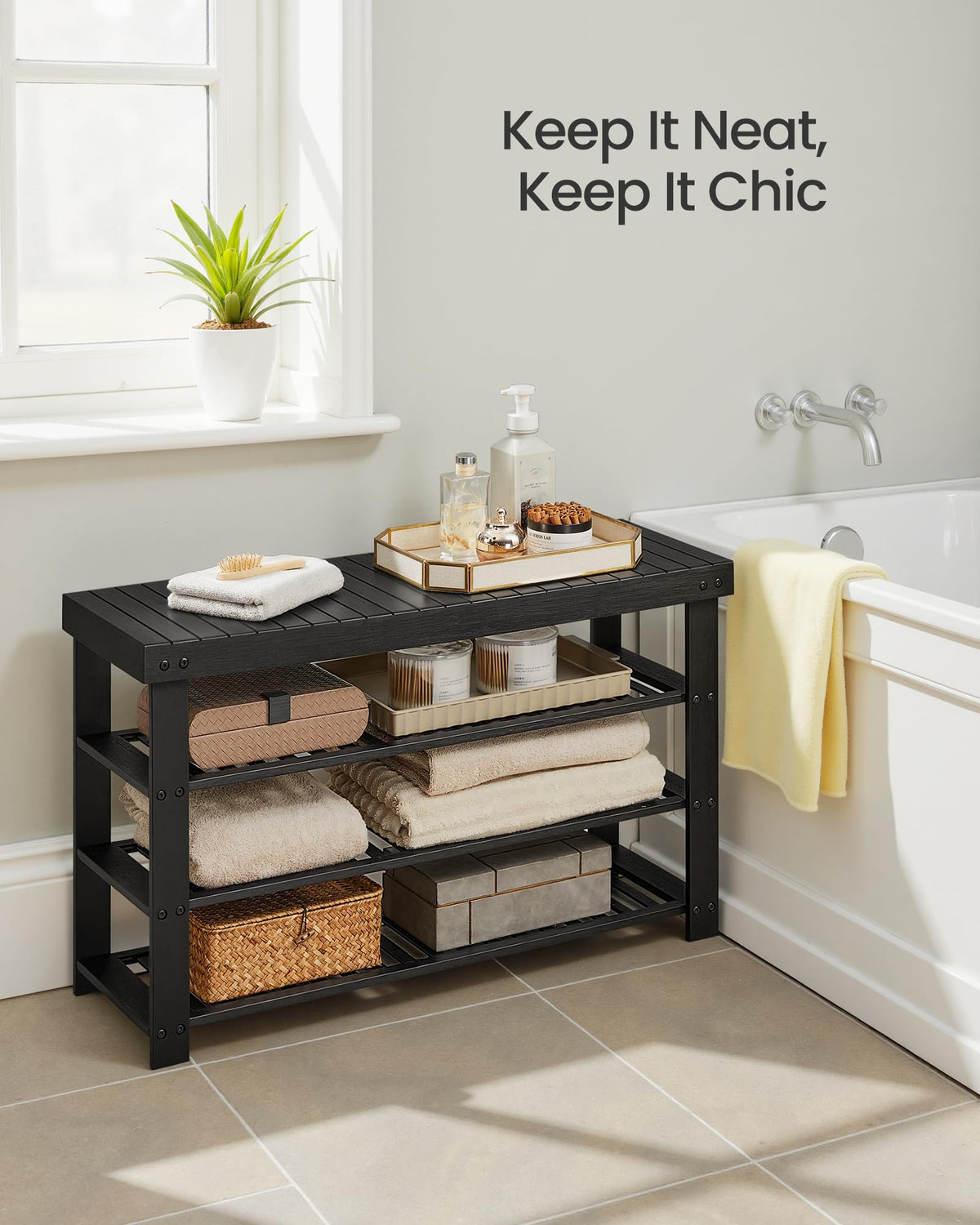 SONGMICS sturdy bamboo construction supports up to 300 lb on top