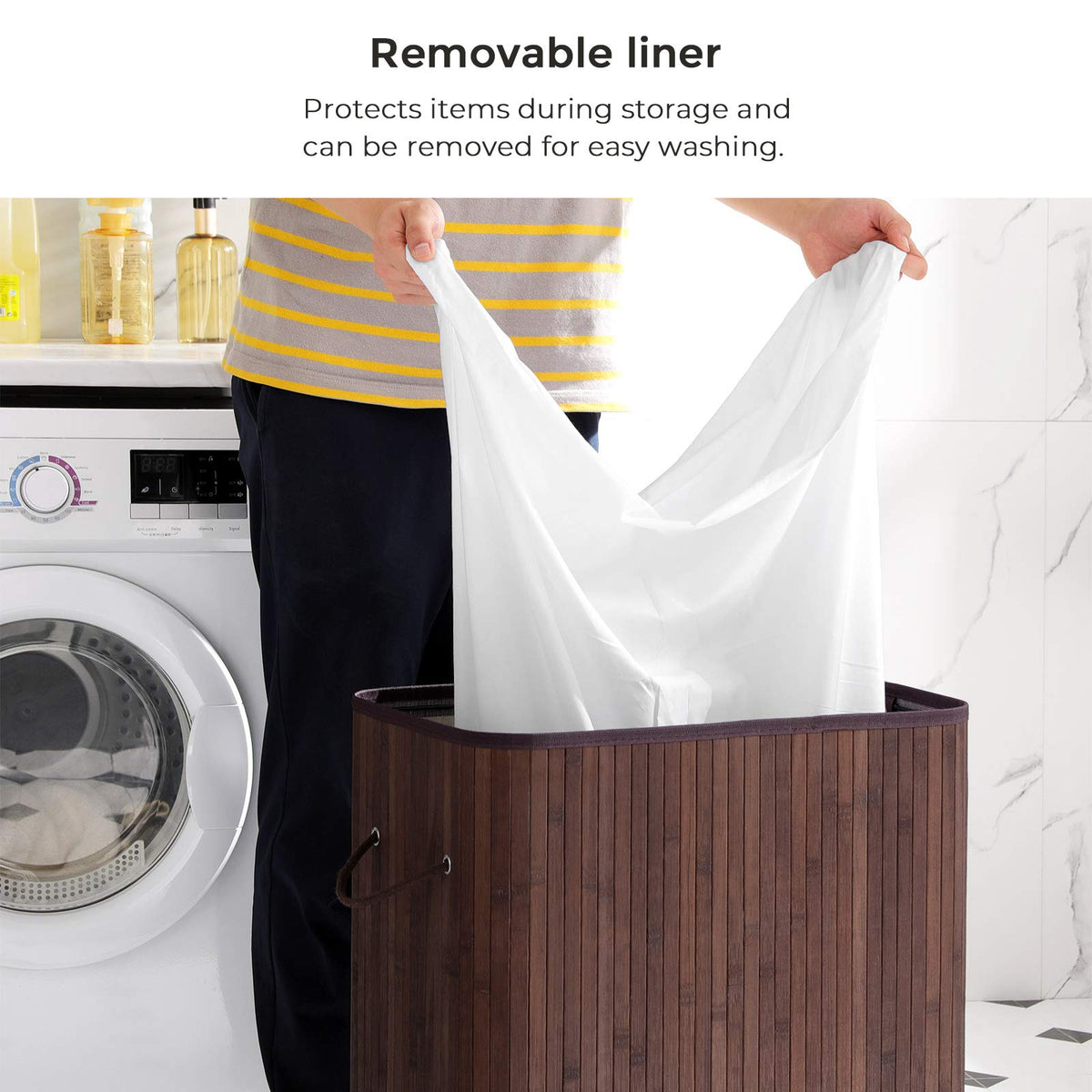 Songmics bamboo hamper base emphasizes stability and long-lasting support.