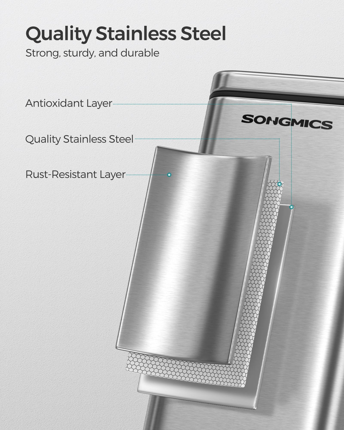 SONGMICS included toilet brush helps bathroom upkeep.