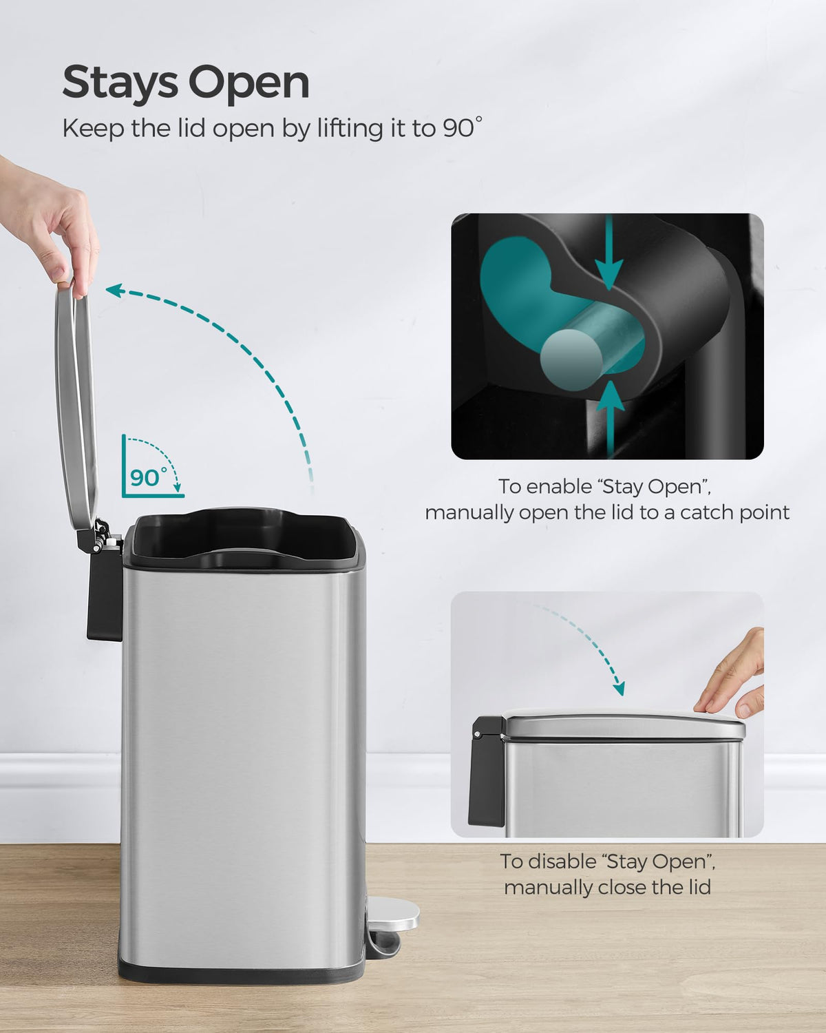 Songmics trash bin includes 15 bags for immediate setup.