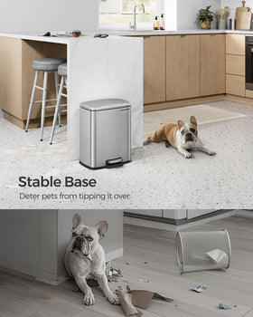 Songmics bin with non-slip base prevents tipping on kitchen floors.