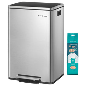 SongMics 13-gallon trash can front view with sleek stainless finish for a clean kitchen.
