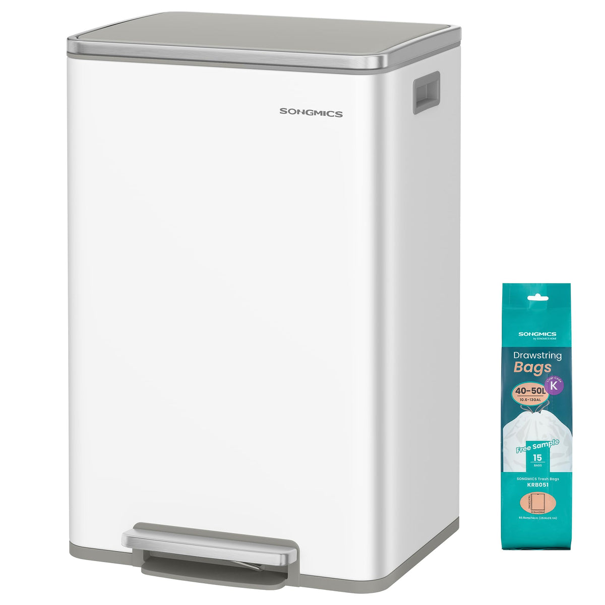 Songmics 13-gallon trash can with a clean, modern silhouette for daily use.