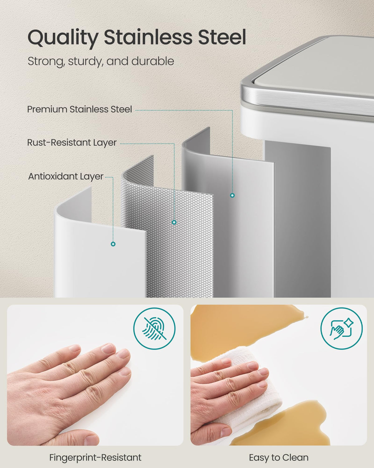 Songmics sturdy foot pedal enables hands-free waste disposal.