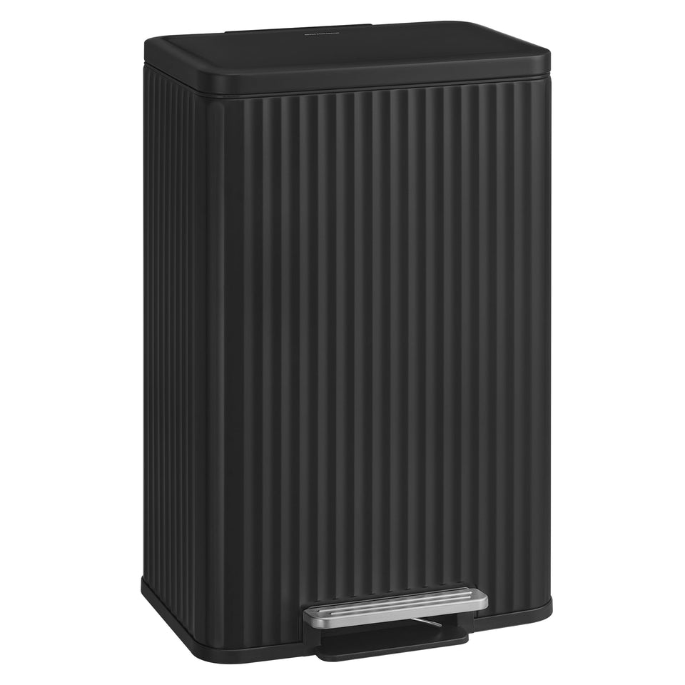 SONGMICS ink black trash can front view with soft close lid