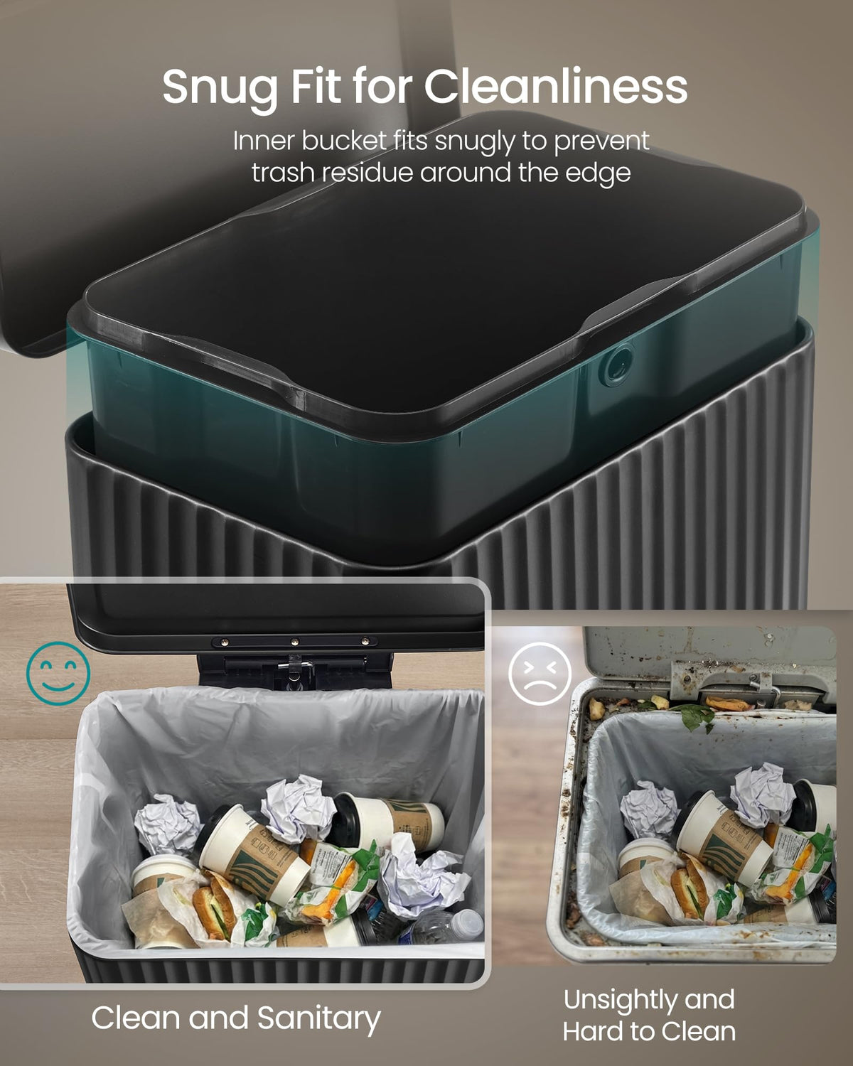 SONGMICS ink black removable inner bucket for easy liner changes