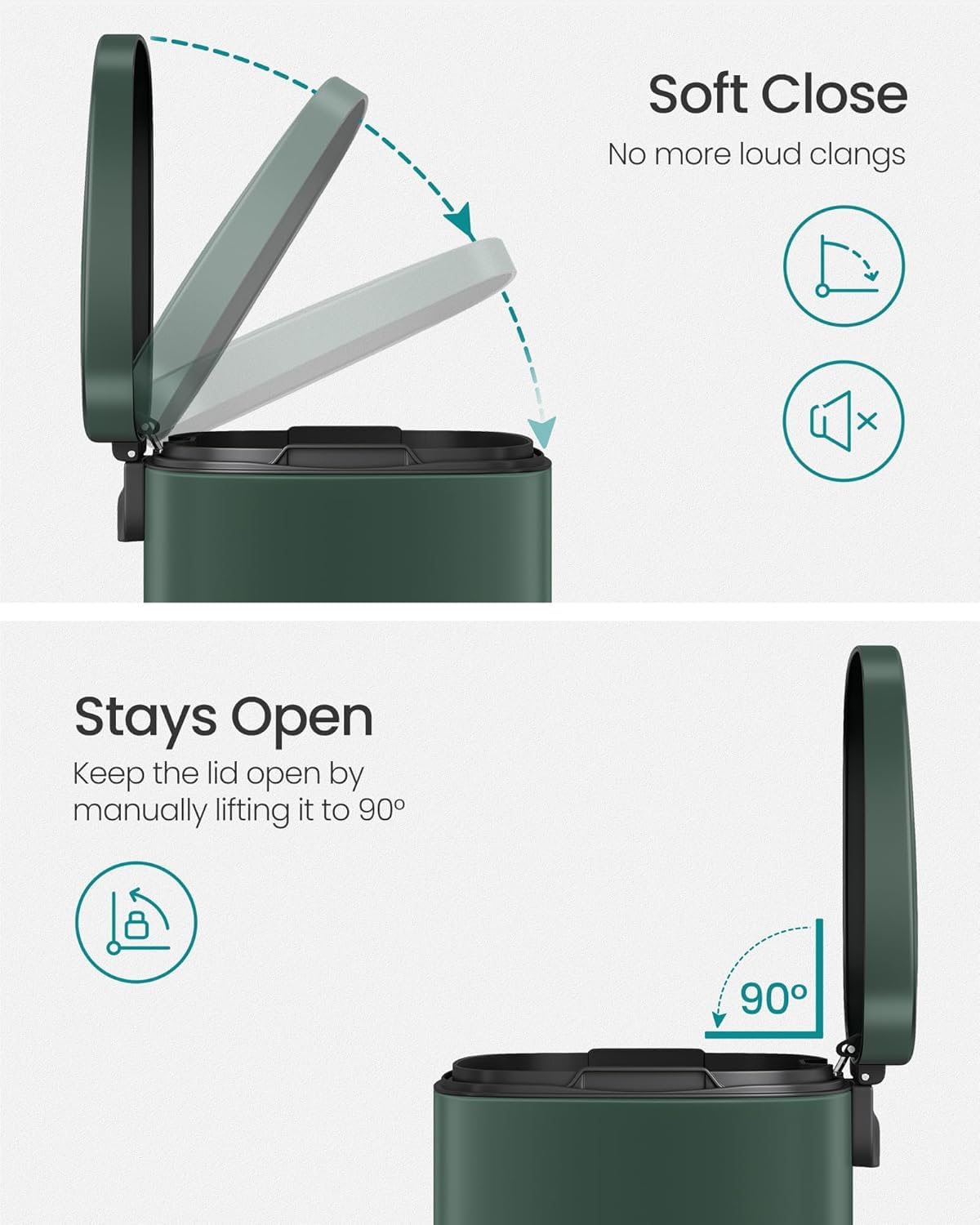 Songmics inner bucket is removable for easy bag changes.
