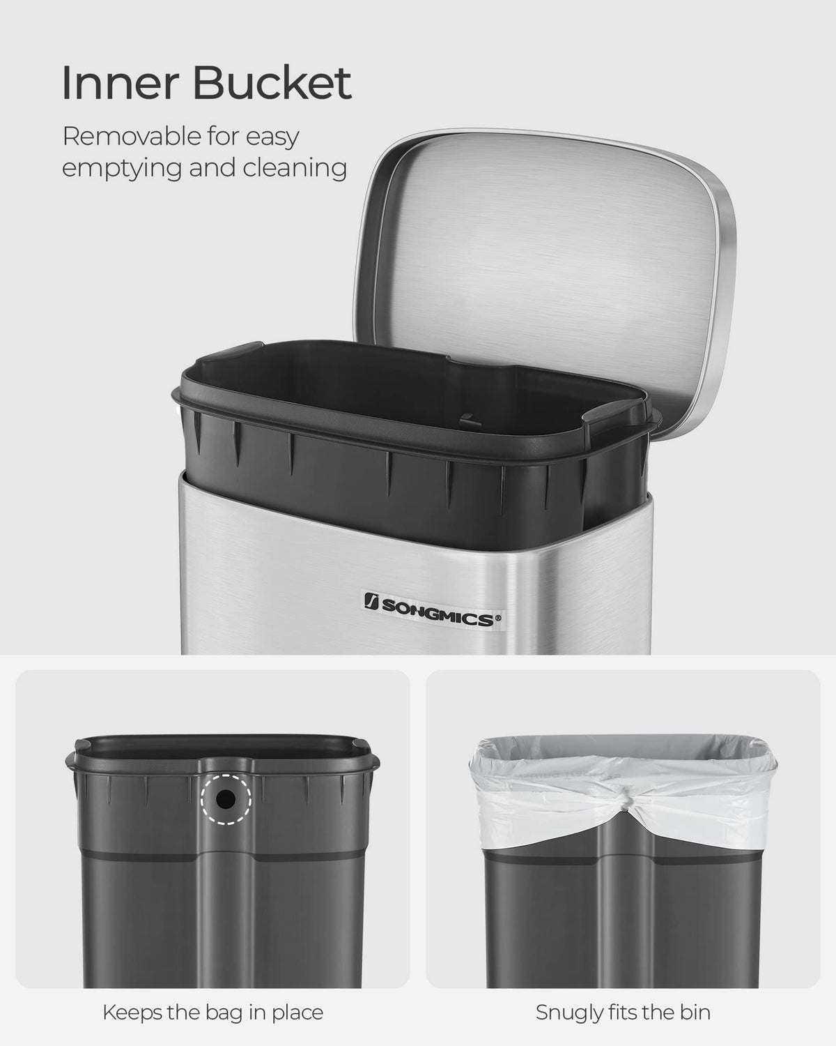 SONGMICS lid opens by hand or foot for flexible use.