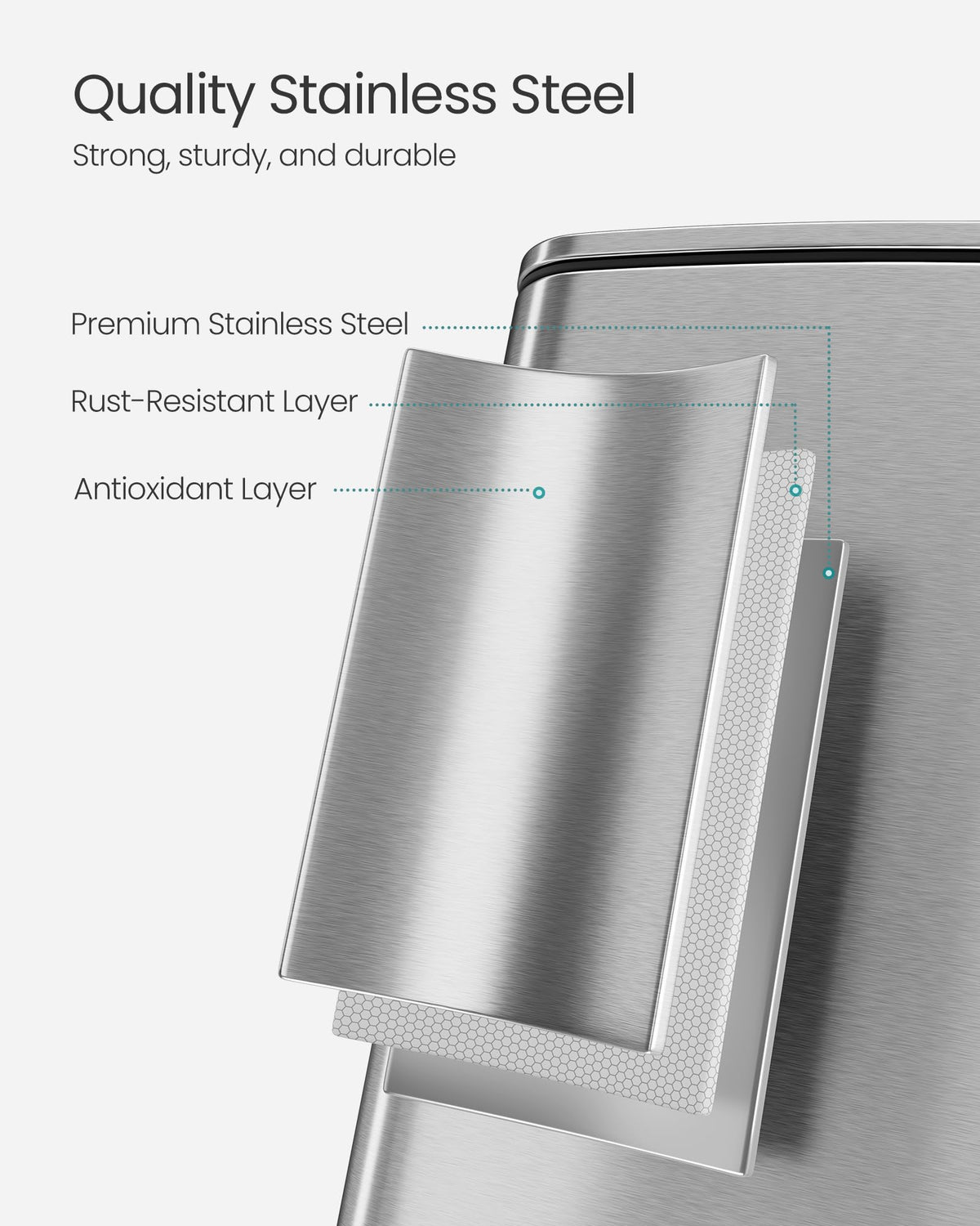 SONGMICS lid stays open at 90 degrees for convenient waste disposal.