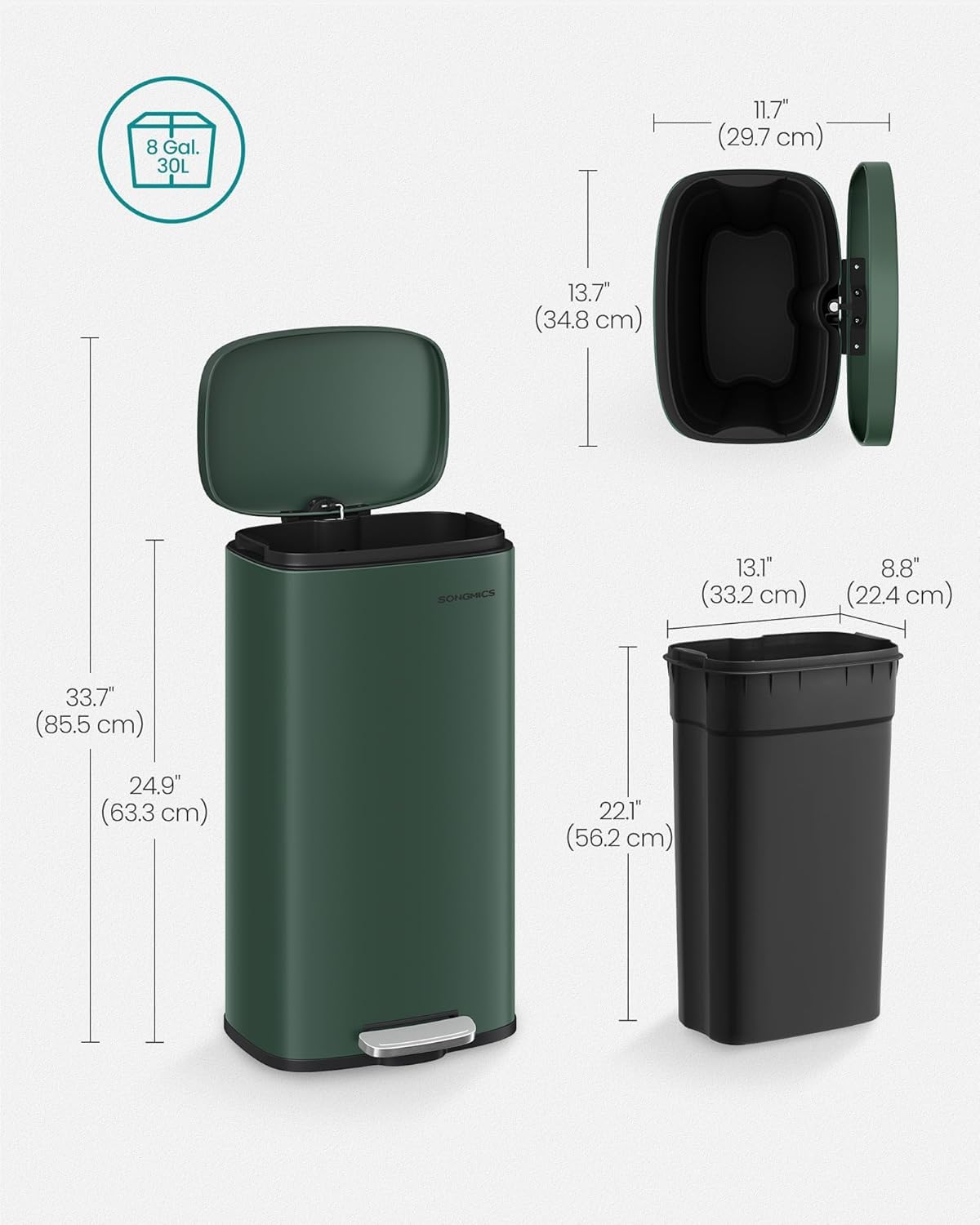 Songmics pedal-operated lid offers hands-free waste disposal.