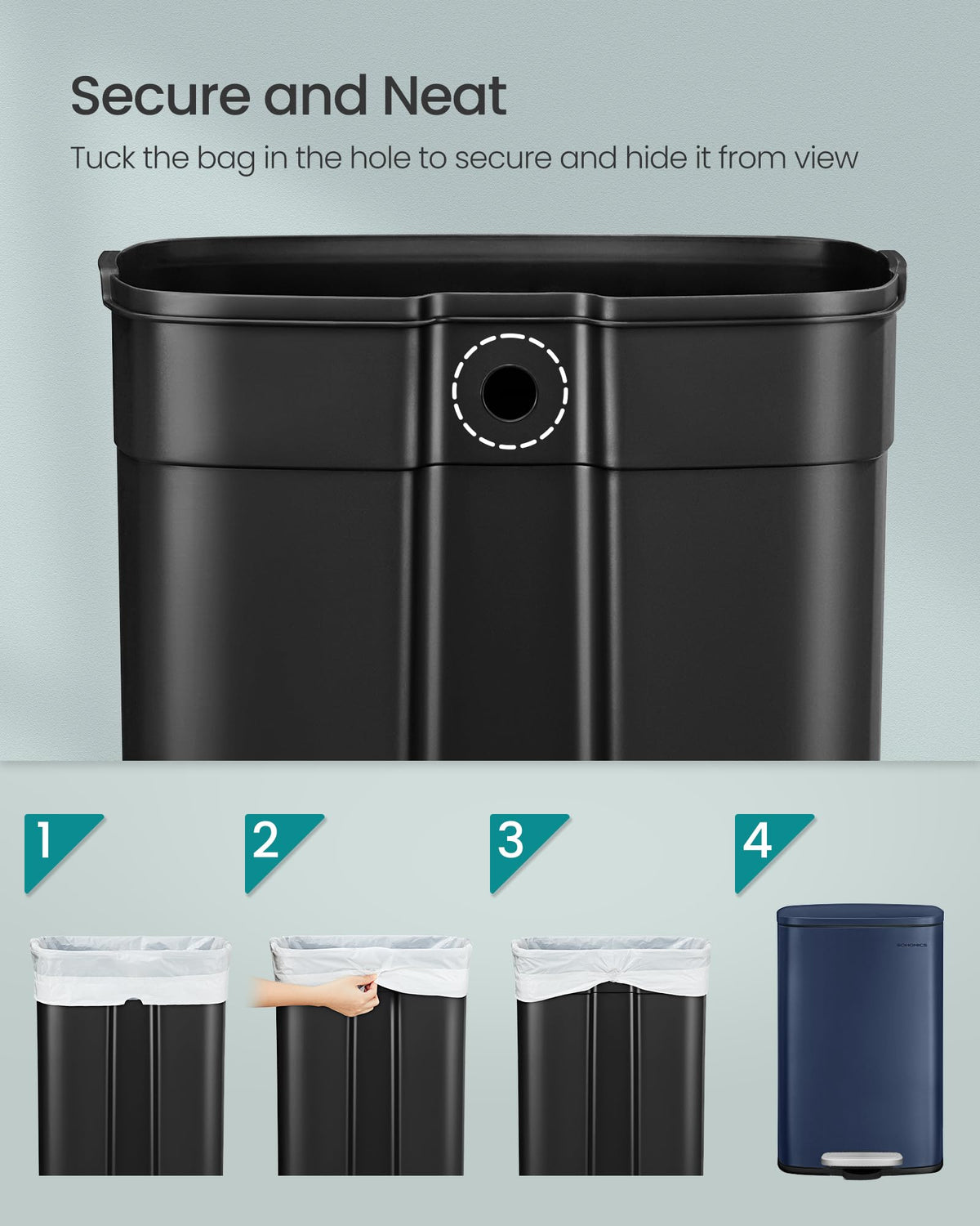 Songmics removable inner bucket simplifies bag changes and cleaning