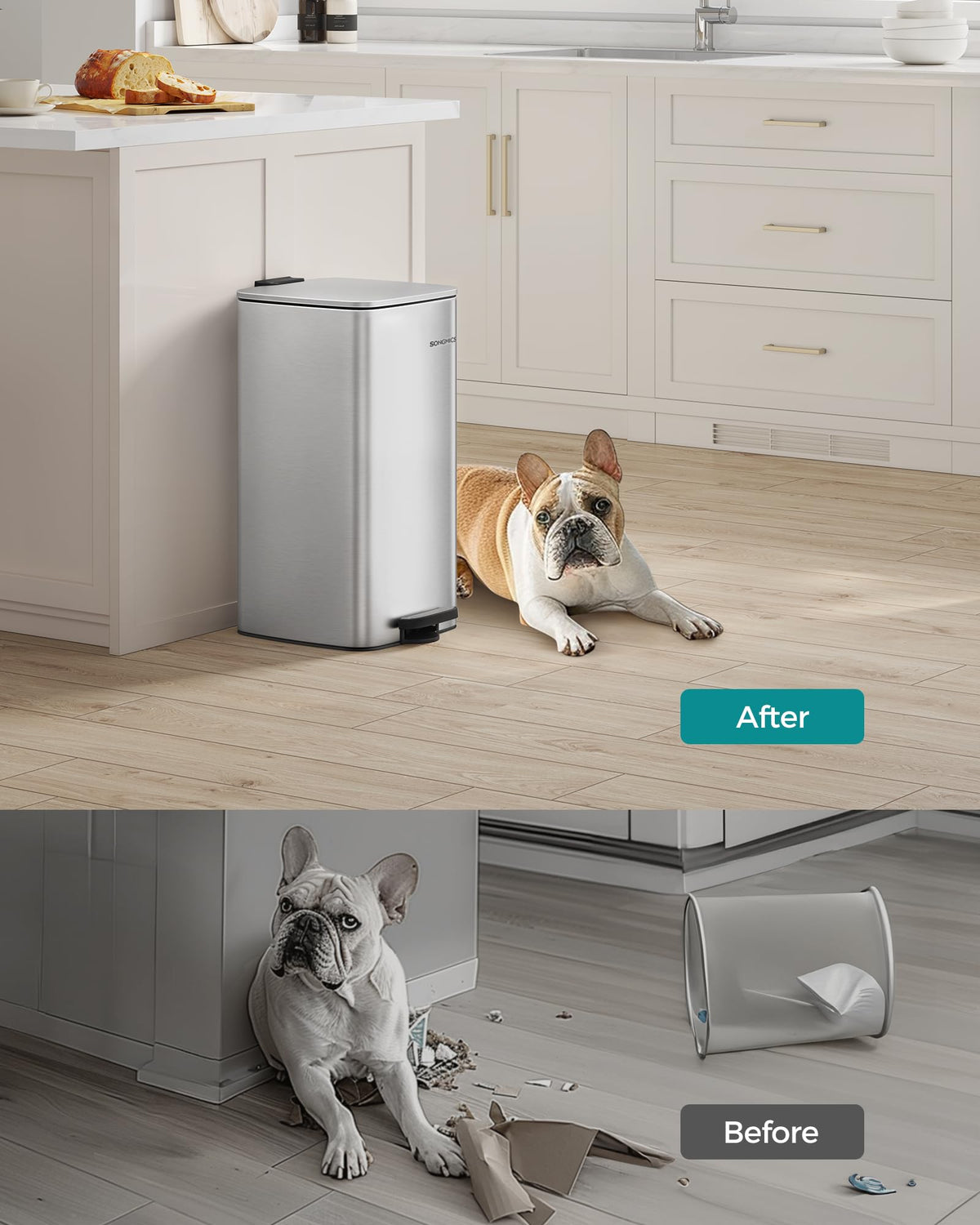SONGMICS soft-close lid for quiet operation and gentle closing.
