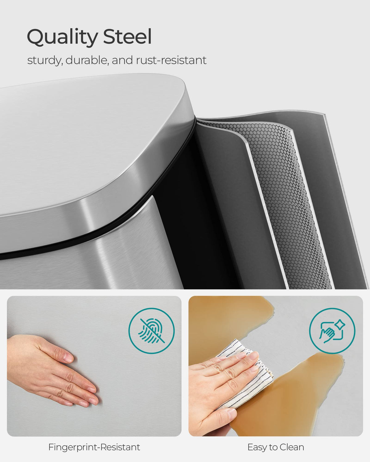 SONGMICS stainless steel finish resists fingerprints and rust for easy cleaning.