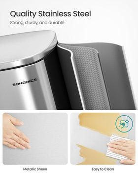 SONGMICS step-on pedal trash can for hands-free waste disposal.