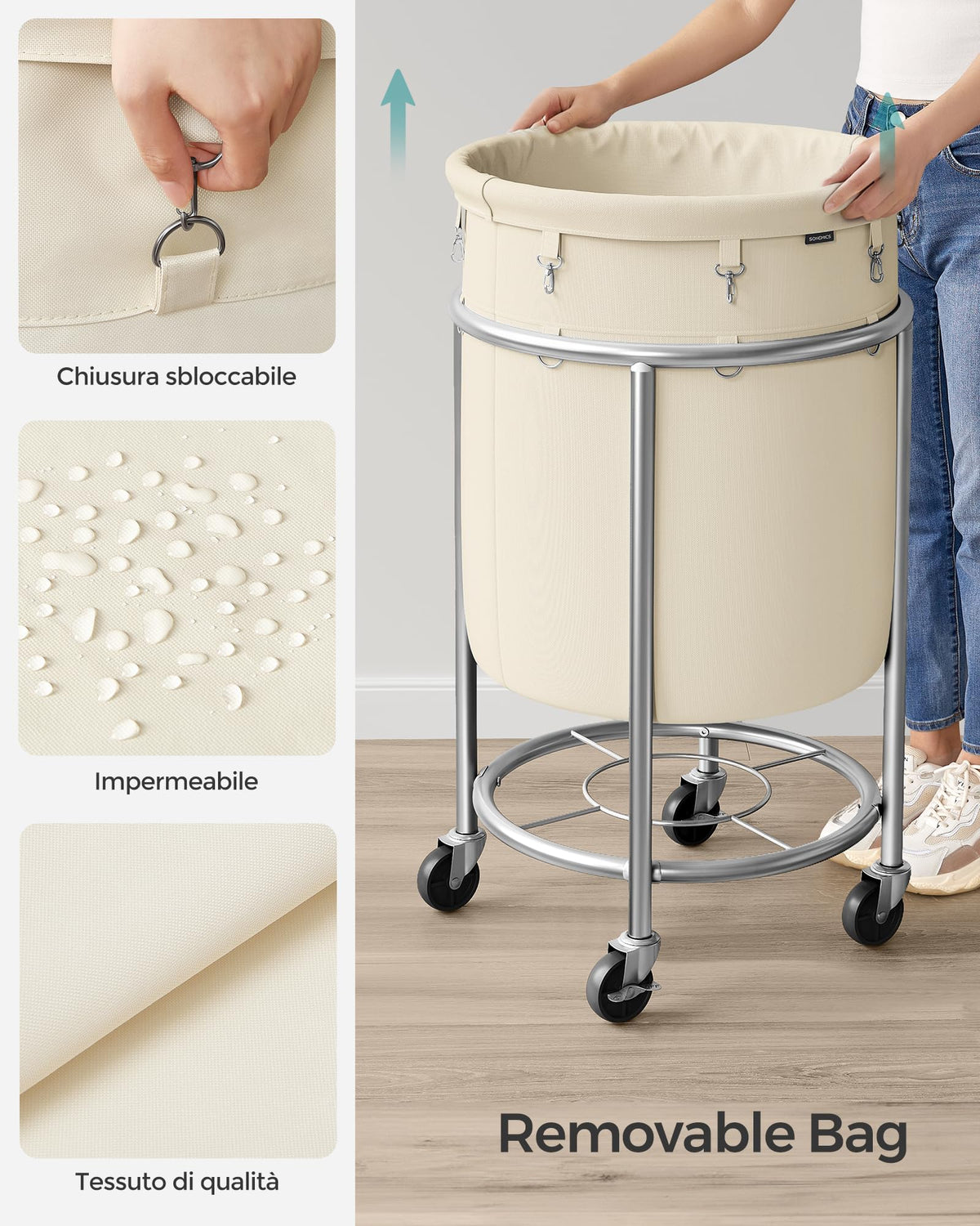 SONGMICS dual braking wheels provide stable placement during use.