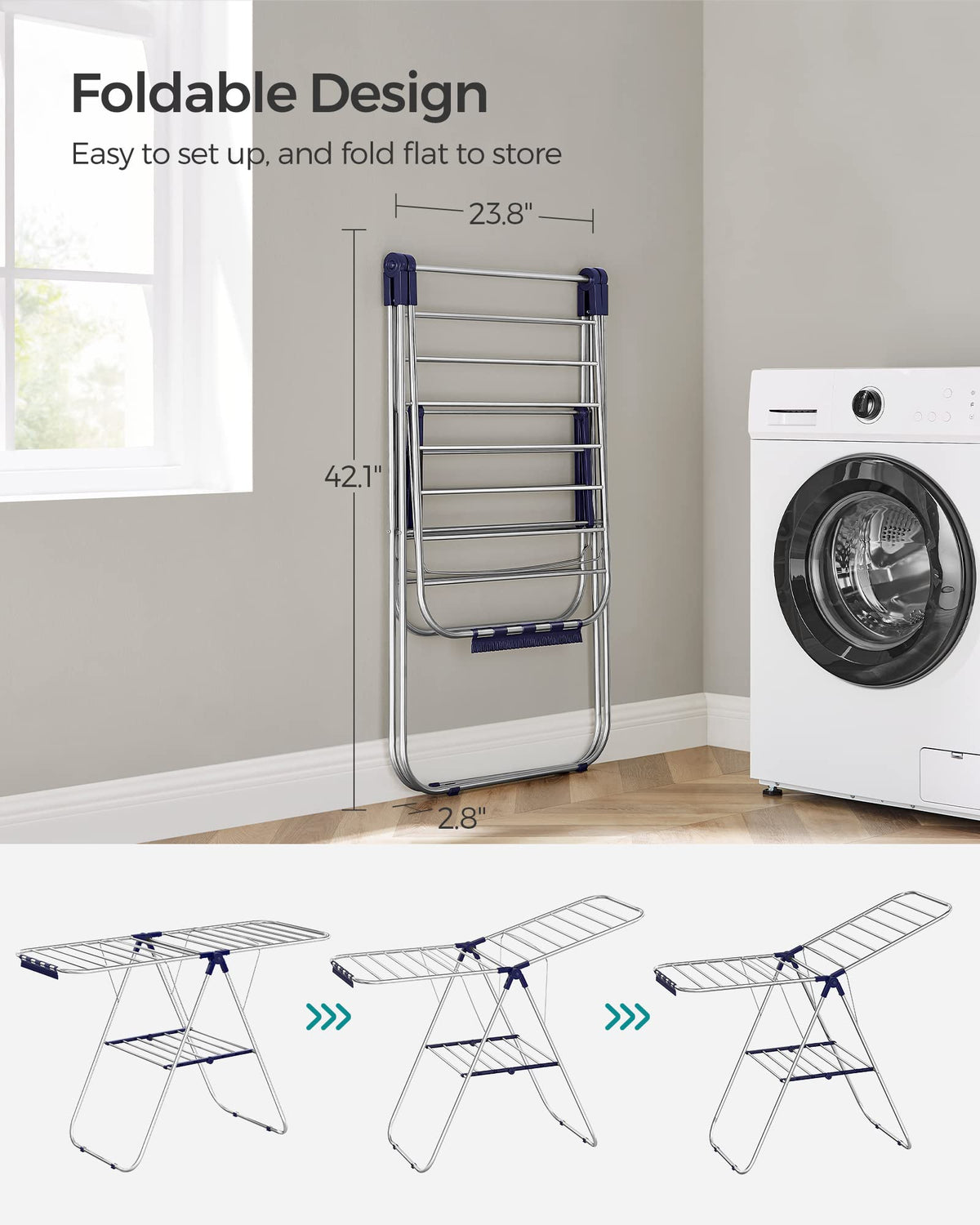 Foldable SONGMICS ULLR52BU stores neatly in tight spaces when not in use.