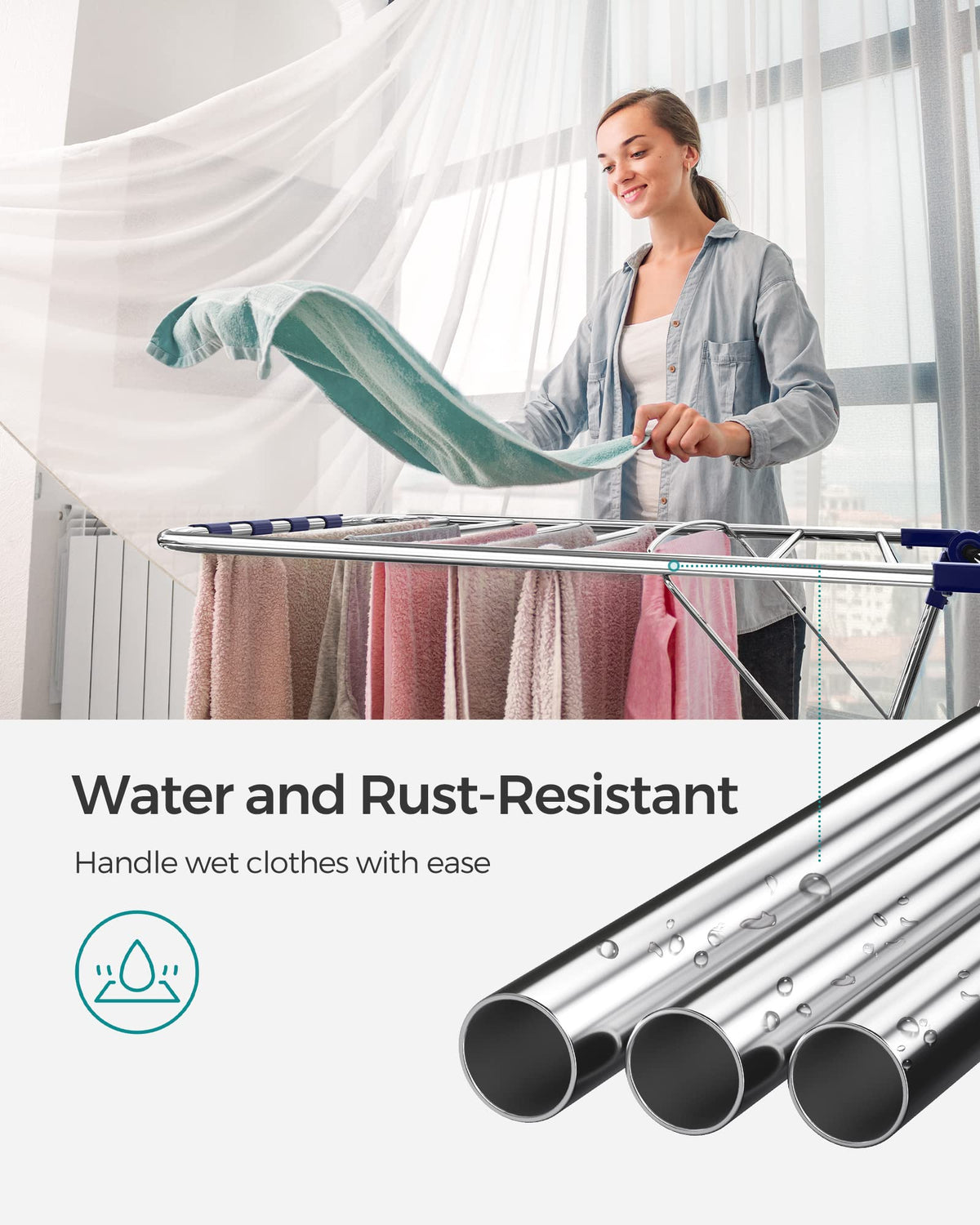 Lightweight SONGMICS ULLR52BU is easy to move for flexible laundry setup.