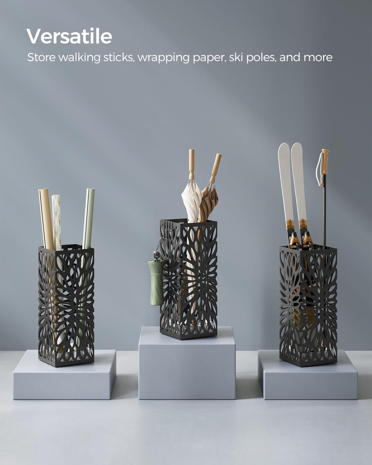Songmics umbrella stand in black finish adds modern style